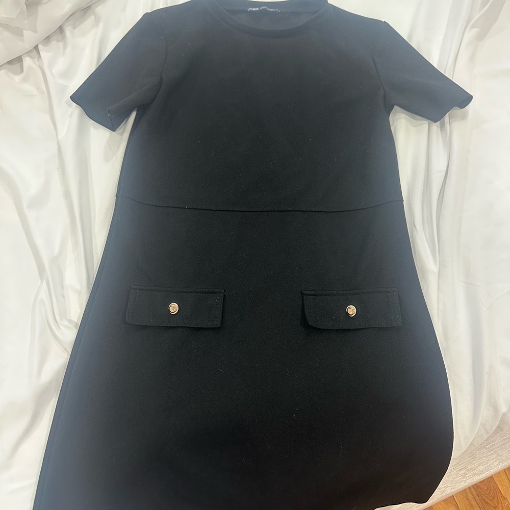 Zara Elegant Black Short Sleeve Dress